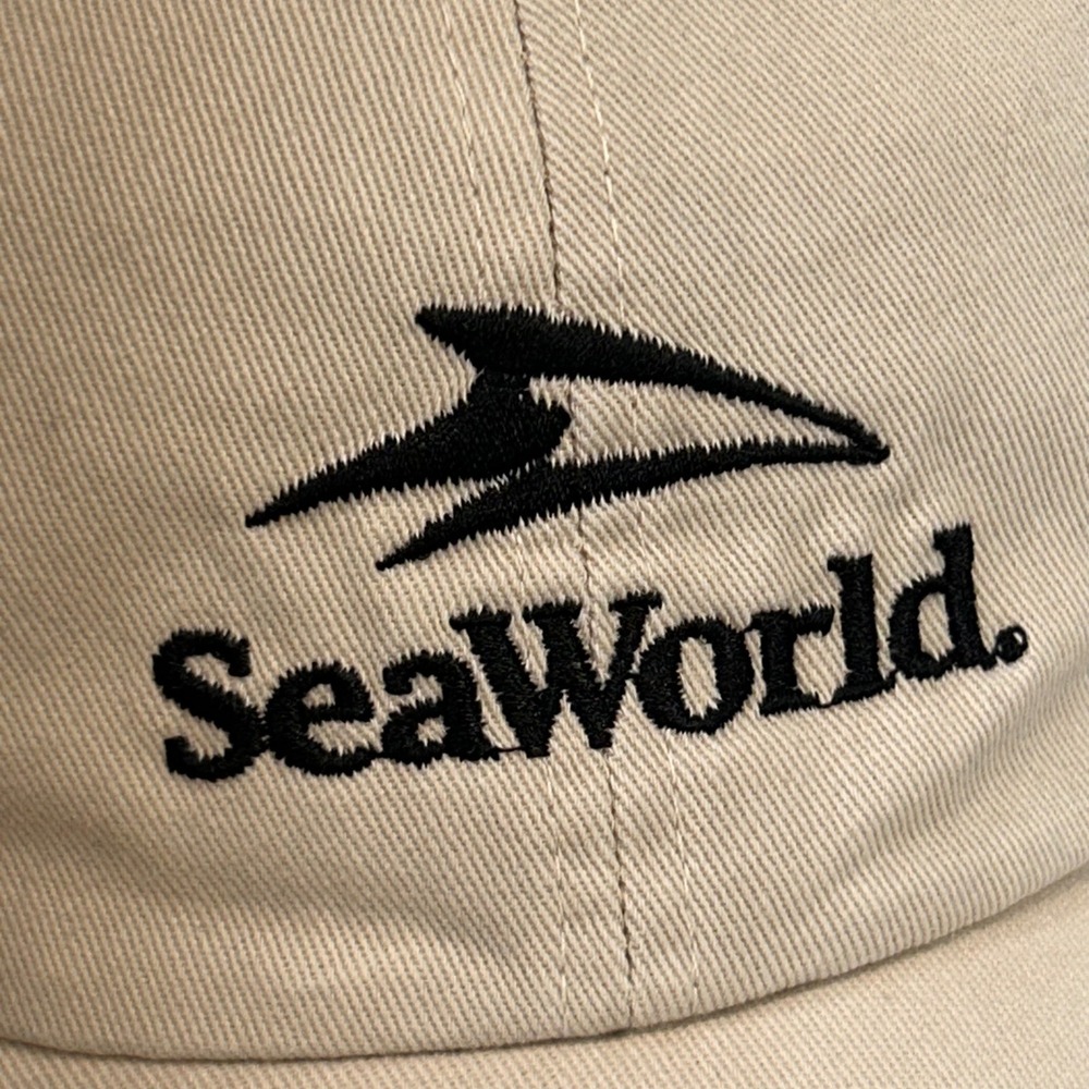 SeaWorld Logo Mens Tan SeaWorld Baseball Hat Adjustable Strapback OSFM